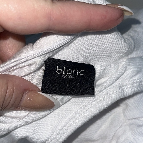 Blanc Noir full length ruched moc neck dress in white. - Picture 7 of 9